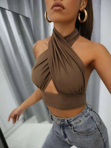 LITHONIA" CROSS HALTER CROP TOP