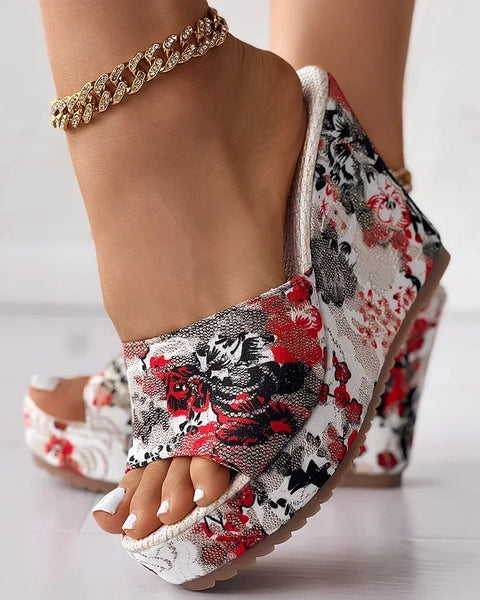 "ROSE GARDENS" VINTAGE FLORAL PRINT WEDGE SHOES