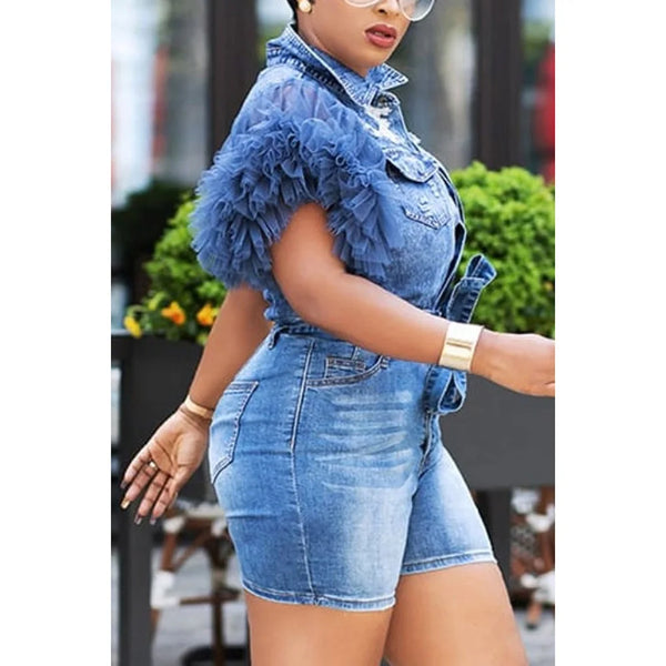 "QUEEN VIBES" 2pc DENIM SHORT SET